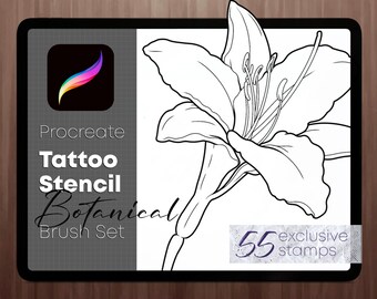 55 Botanical Tattoo Stamps / Stencil Brush Set for Procreate
