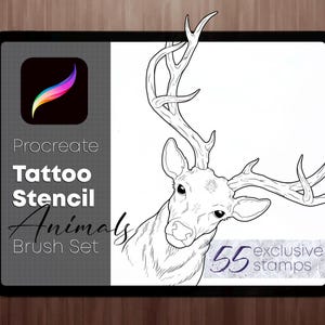 Procreate 用 55 種類の動物タトゥー スタンプ / ステンシル ブラシ セット