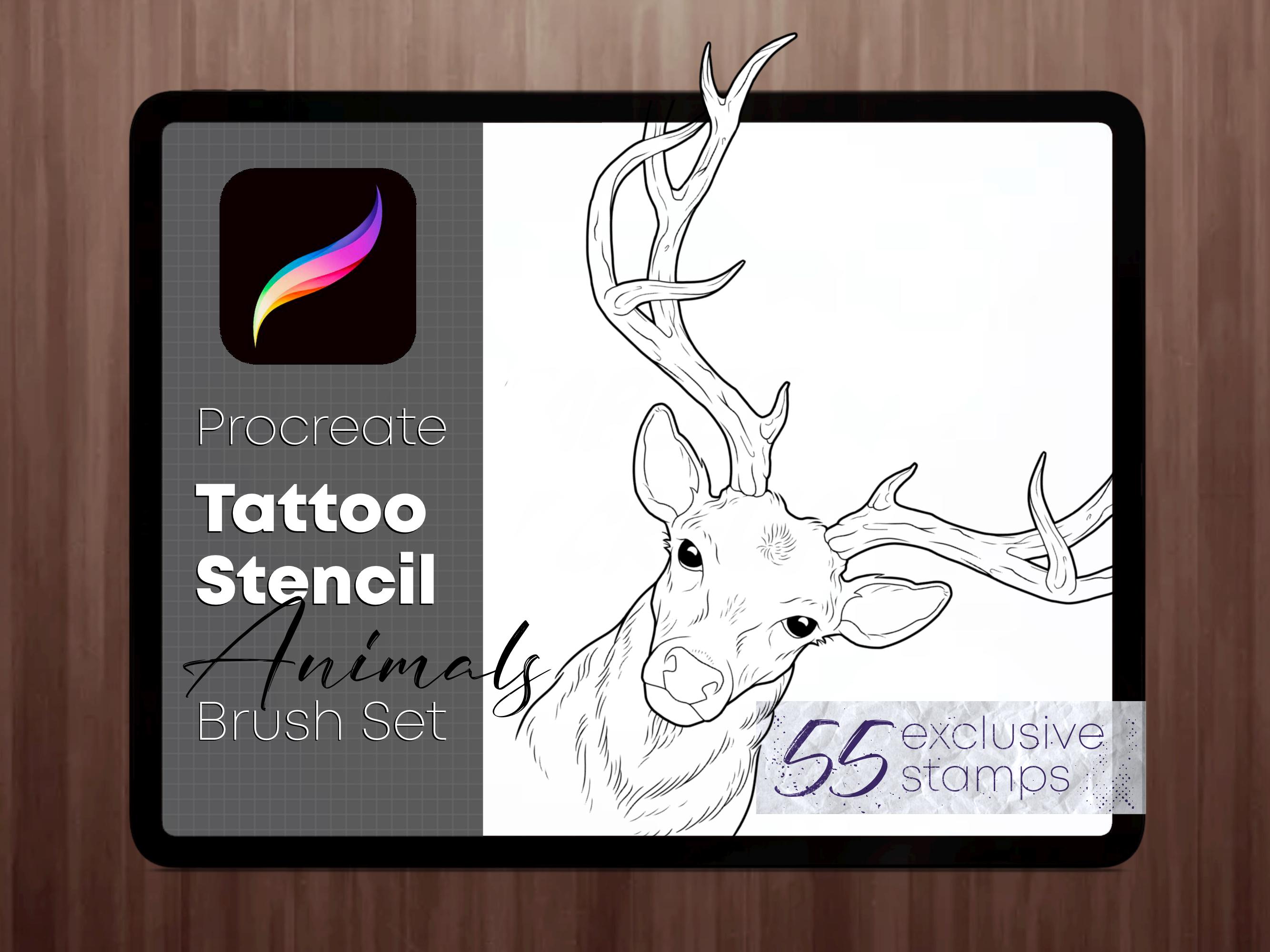 55 Sellos de tatuaje de animales para Procreate – Set de pinceles stencil de ilustración científica