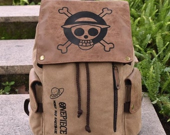 Anime-Inspired Canvas Backpack Shoulder Bag for Students - One Piece and Naruto Design - Perfect School Gift