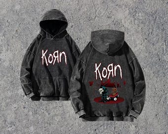 Korn Rock Band World Tour Hoodies, Vintage Washed Sweatshirts, Hip Hop Streetwear mit Kapuze, Pullover Lose Y2K Tops, Harajuku Hoodie Retro Y2K