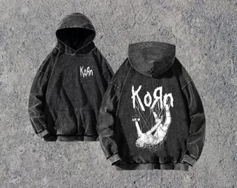 Korn Rock Band World Tour Hoodies, Vintage Washed Sweatshirts, Hip Hop Streetwear mit Kapuze, Pullover Lose Y2K Tops, Harajuku Hoodie Retro Y2K