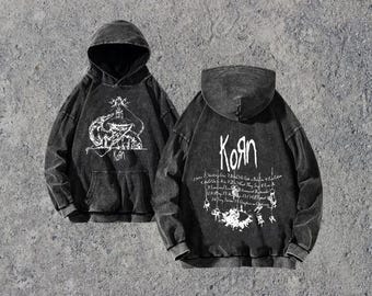 Korn Rock Band World Tour Hoodies, Vintage Washed Sweatshirts, Hip Hop Streetwear mit Kapuze, Pullover Lose Y2K Tops, Harajuku Hoodie Retro Y2K