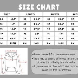Puede incluir: Tabla de tallas para una sudadera con capucha con medidas en pulgadas y cent&iacute;metros. La tabla muestra las medidas de talla, pecho, longitud, manga y hombro para las tallas S, M, L, XL y 2XL.