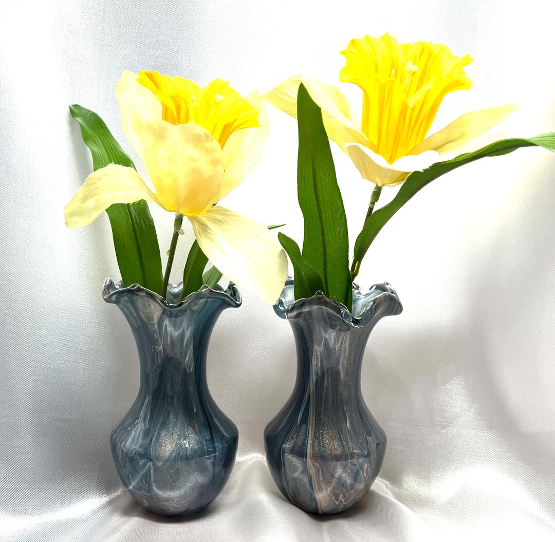 Single Flower Glass Vase Acrylic Paint Blue Group 9 Etsy