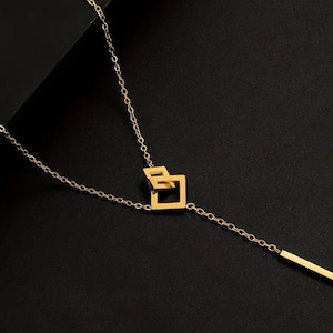 Golden Stainless Steel Hip Hop Pendant Necklace - Adjustable Fashion Jewelry for a Unique Valentine&#39;s Day Gift