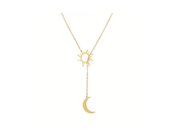 Stainless Steel Sun and Moon Totem Necklace for Women: Elegant Summer Soiree and Friendship Jewelry