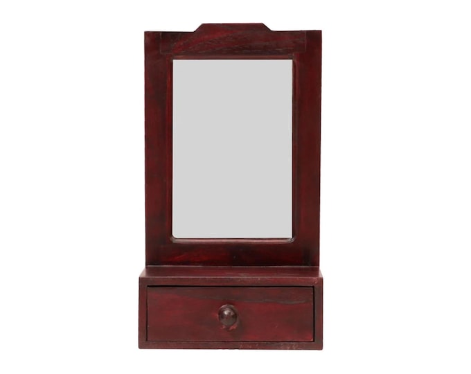 Wood  wall mirror frame Drawer, handmade Wood wall decor mirror, Mid-century wall fixture