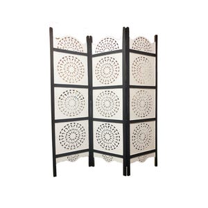 Mid century Matte white & black Wooden Folding Divider, Partition, Handmade Self standing screen