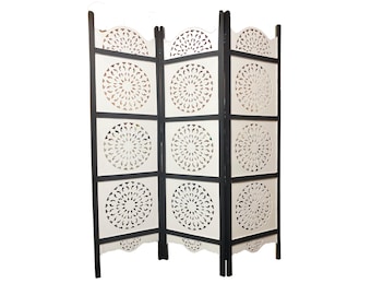 Mid century Matte white & black Wooden Folding Divider, Partition, Handmade Self standing screen