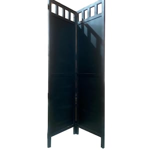 Mid-Century Black Block Wooden Folding Room Divider - 7 ft Tall