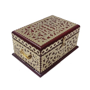 Wooden Brass Decorative  chest box, Small beautiful house warming gift, handmade wooden jewelry Storage trunk box