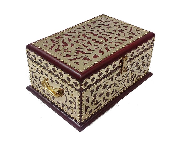 Wooden Brass Decorative  chest box, Small beautiful house warming gift, handmade wooden jewelry Storage trunk box
