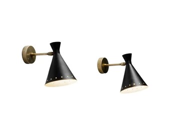 Black Brass Wall light fixture, handmade Pair of Italian wall light sconce