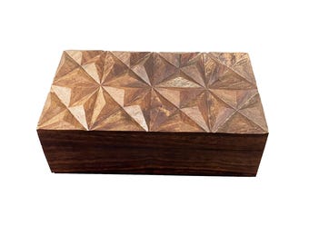 Wood Asymmetric Carving Box, handmade Wooden jewelry box, Interior décor box, mid century Home Improvement, Gift for her