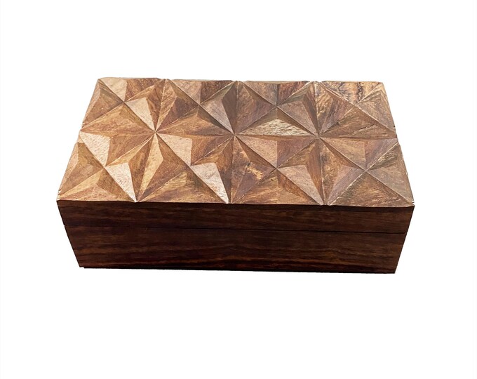 Wood Asymmetric Carving Box, handmade Wooden jewelry box, Interior décor box, mid century Home Improvement, Gift for her