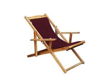 Mid century Sleep and Dream chair, Handmade  foldable Maroon Fabric, handmade Rococo Style Chair, outdoor chair, beach chair
