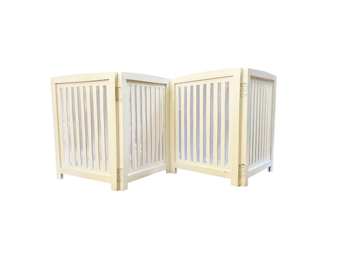 Mid century Small White Wooden Folding Divider, Partition, Handmade Self standing separator for pet and baby