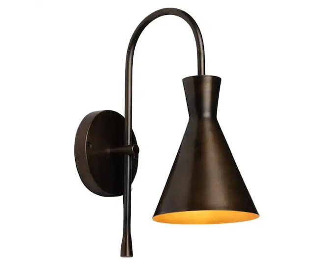 Pair of Italian Full brass Handmade Wall sconce, Brass curved rod mid-century Wall light fixture for home