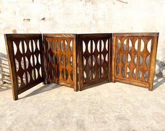 Mid century Small Wooden Folding Divider, Partition, Handmade Self standing separator for pet and baby