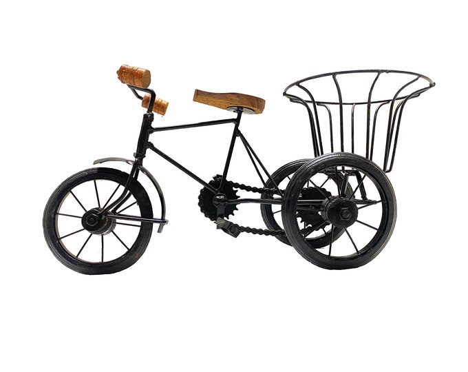 Metal and Wood Tricycle, Small tray or Flower pot, basket home décor