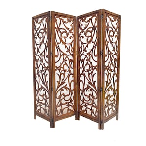 Mid century Floral design Wooden Folding Divider, Partition, Handmade Self standing screen