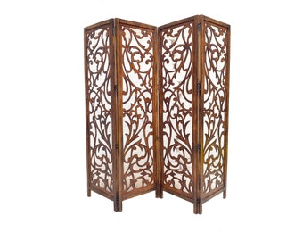 Mid century Floral design Wooden Folding Divider, Partition, Handmade Self standing screen