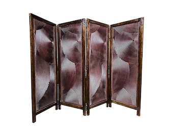 Mid-Century Wooden privacy Folding Room divider, walnut color Self standing partition for home and office