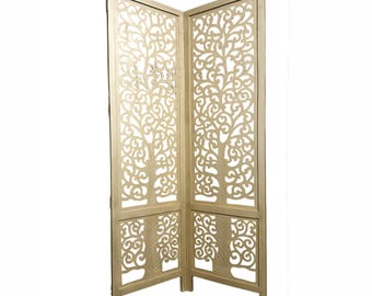 Mid century Tree style Gold Wooden Folding Divider, Partition, Handmade Self standing screen