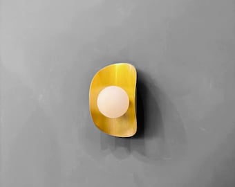 1 Globe Curved Disk Brass Italian wall Light Scone, Handmade 4 inch globe wall fixture