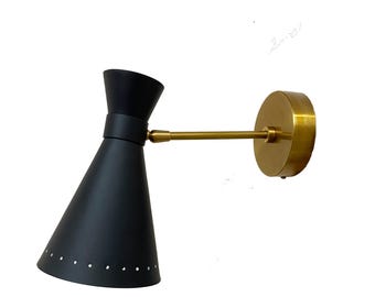 Matte Black Wall light fixture, handmade Pair of Italian wall light sconce