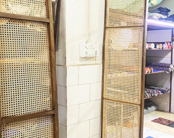 Mid century cane knitted Bathroom divider, Hand knitted Privacy Rattan 8 feet height bathroom divider screen partition