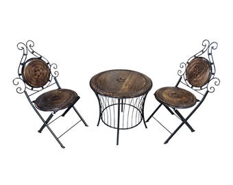 Handmade Teak & Wrought Iron Folding Chair: Outdoor Coffee Table Seating
