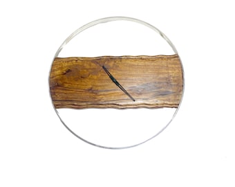 Mid-century Modern Round wall clock, Handmade Wooden brown and Chrome wall hanging clock