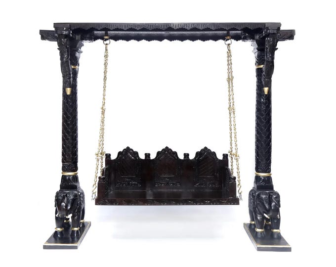 Wooden Large swing, Handmade Elephant Carving wood Jhula, traditional décor, swing for home and café, countryside furniture