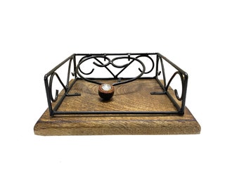 Wood iron napkin Tray, handmade Napkin Holder Table top décor, modern Tissue holder