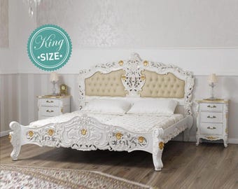 Handmade giltwood bed in the Louis XV style Low post High quality Tufted Bohemian Rococo Style Bed Frame