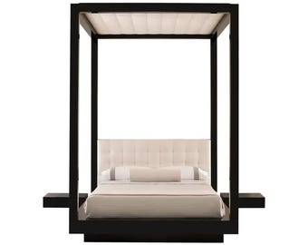 Plaza bed King Size Tufted Canopy and headboard upholstered Bed, Handmade Low post High quality Bohemian Bed Frame