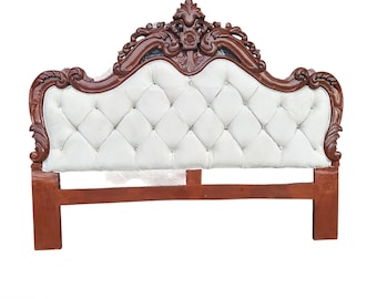Handmade 20th Century Rococo Headboard, Queen French Louis XV wooden headboard