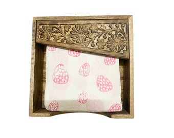 wood carved Tray for napkins, handmade Wooden Napkin holder coffee table décor