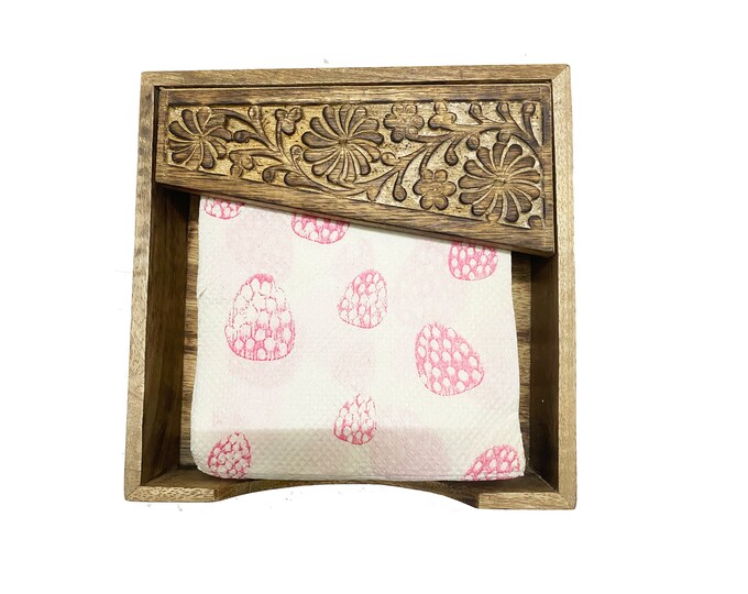 wood carved Tray for napkins, handmade Wooden Napkin holder coffee table décor