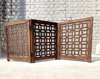 Mid century Small Wooden Folding Divider, Partition, Handmade Self standing separator for pet and baby