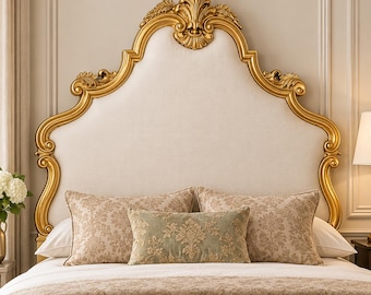 Wooden Large Gilt Wood King/Queen Headboard, 20th Century Gold Handmade Headboard