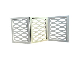 Mid century Modern deign Small white Wooden Folding Divider, Partition, Handmade Self standing separator for pet and baby