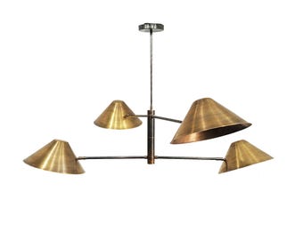 4 Brass Shade Ceiling light modern fixture, handmade mid-century Brass Chandelier