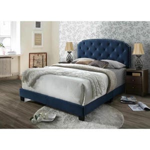 Tufted Upholstered Modern Wooden Bed, Handmade Low post High quality Bohemian Bed Frame