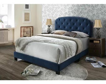 Tufted Upholstered Modern Wooden Bed, Handmade Low post High quality Bohemian Bed Frame