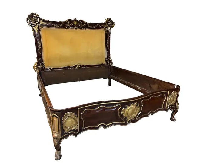 Italian Giltwood Queen Bed 19th Century Italian Empire , Frame Only Low post High quality Tufted Bohemian Rococo Style Bed Frame