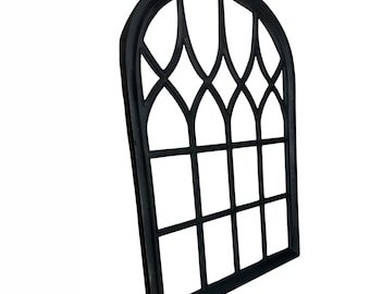 Handmade Black Wooden Arched Window Frame: Moroccan Decor (24x36 inches