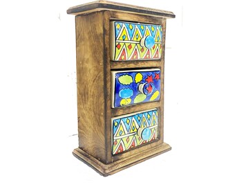 mid century 3 Drawer shelf, handmade wooden shelf with ceramic drawer